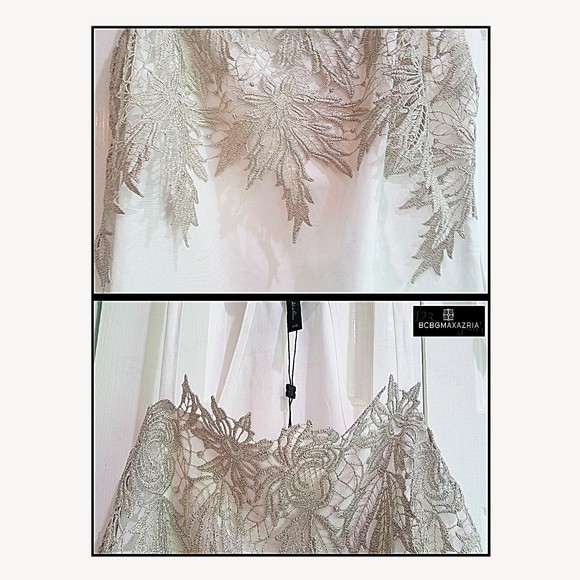 BCBGMAXAZRIA NEW OPTIC WHITE Metallic Embroidered Lace Racerback Tunic XS - Picture 7 of 11